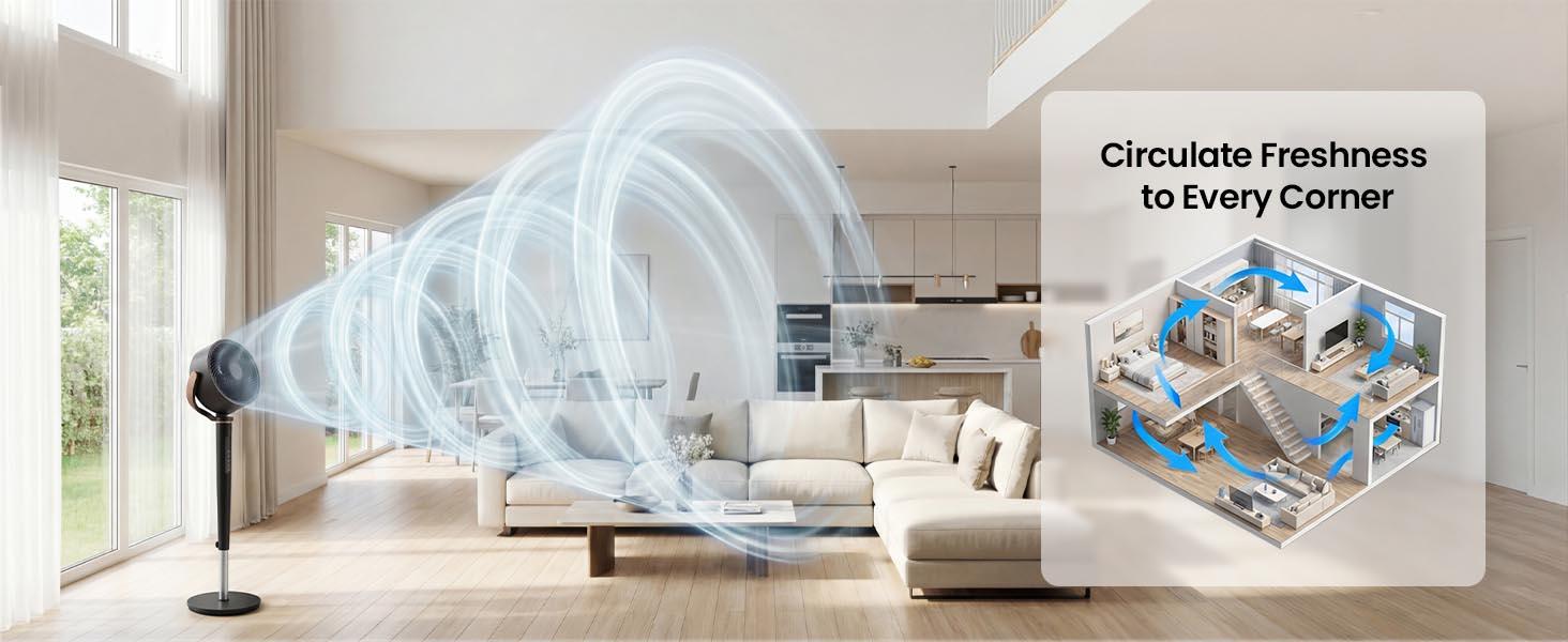 TEHANLD Fan for Bedroom, 120° Oscillating Standing Fans, Quiet Floor Fan with DC Motor, 100ft Pedestal Fans for Room, 16 Speeds, 4 modes, 20dB, 37-45" Adjustable Height, 12H Timer,With ambient lighting TEHANLD Fan for Bedroom, 120° Oscillating Standing Fans, Quiet Floor Fan with DC Motor, 100ft Pedestal Fans for Room, 16 Speeds, 4 modes, 20dB, 37-45" Adjustable Height, 12H Timer,With ambient lighting