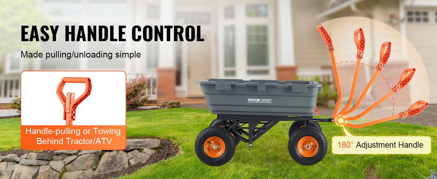 VEVOR Poly Garden Dump Cart with Easy to Assemble Steel Frame, TikTokShopBlackFriday, 2-in-1 Convertible Handle, 13 Inch Tires, Max Capacity 1500 lbs, Utility Wheelbarrow Productivity Yard VEVOR Poly Garden Dump Cart with Easy to Assemble Steel Frame, TikTokShopBlackFriday, 2-in-1 Convertible Handle, 13 Inch Tires, Max Capacity 1500 lbs, Utility Wheelbarrow Productivity Yard