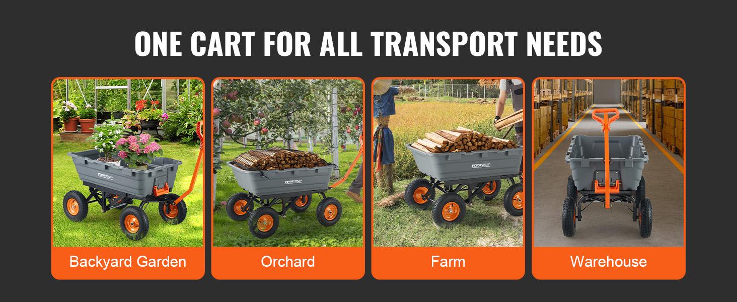 VEVOR Poly Garden Dump Cart with Easy to Assemble Steel Frame, TikTokShopBlackFriday, 2-in-1 Convertible Handle, 13 Inch Tires, Max Capacity 1500 lbs, Utility Wheelbarrow Productivity Yard VEVOR Poly Garden Dump Cart with Easy to Assemble Steel Frame, TikTokShopBlackFriday, 2-in-1 Convertible Handle, 13 Inch Tires, Max Capacity 1500 lbs, Utility Wheelbarrow Productivity Yard