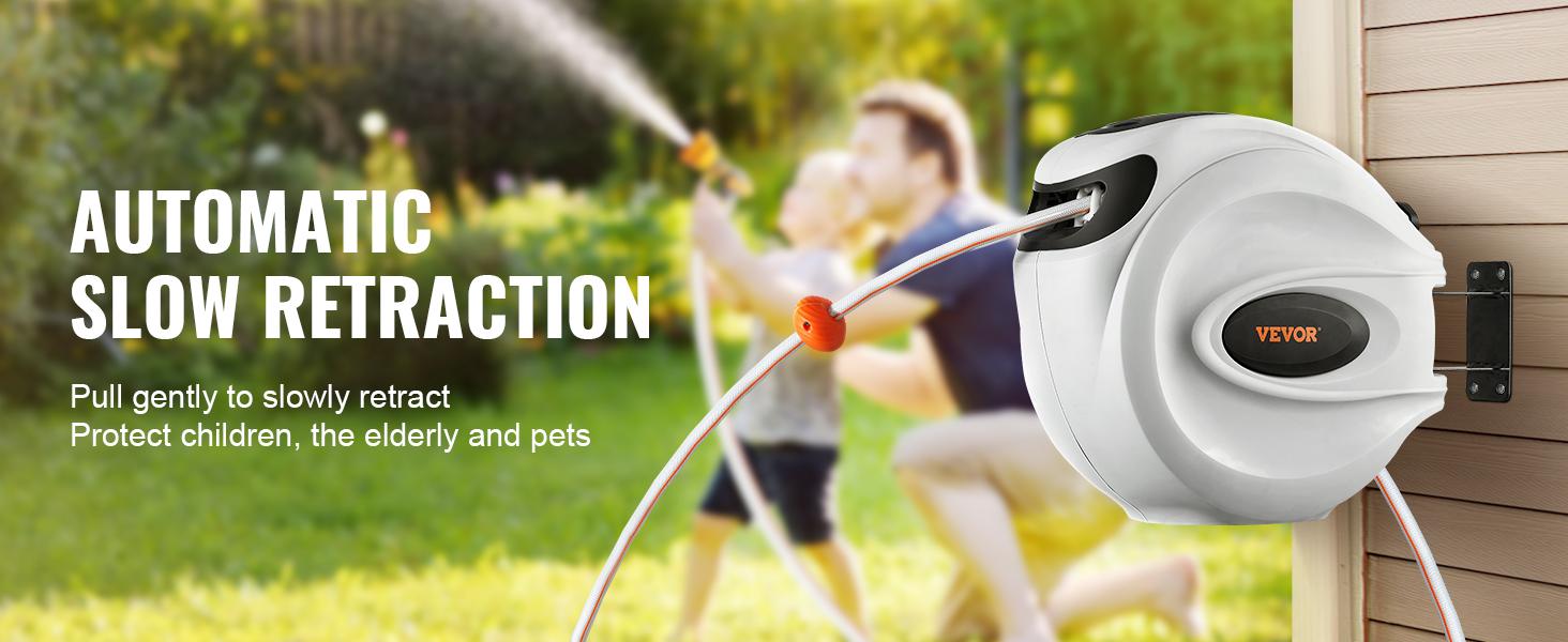VEVOR Retractable Hose Reel, Various specifications, 100'x1/2" 180° Swivel with 9-Pattern Nozzle, Automatic Rewind, Lock at Any Length, Slow Return System VEVOR Retractable Hose Reel, Various specifications, 100'x1/2" 180° Swivel with 9-Pattern Nozzle, Automatic Rewind, Lock at Any Length, Slow Return System